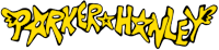 a yellow logo with the word parker harley